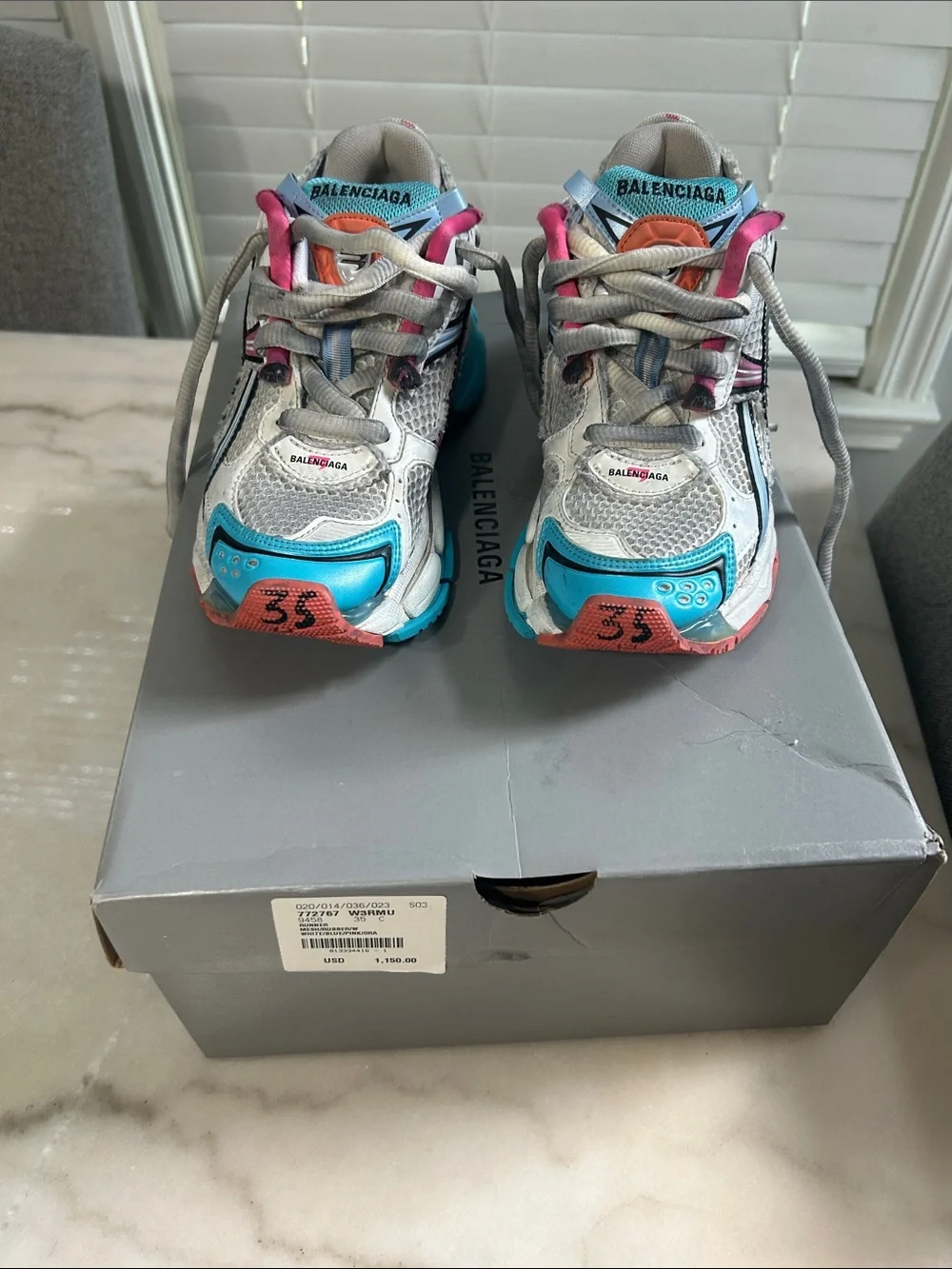 Balenciaga Kids' Triple S Sneakers in White, Blue & Pink